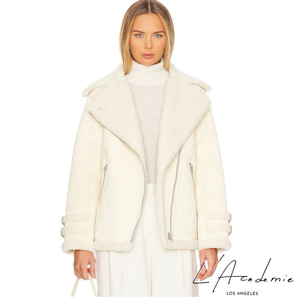 L’Academie **NWT** Cian Moto Shearling Jacket in Ecru